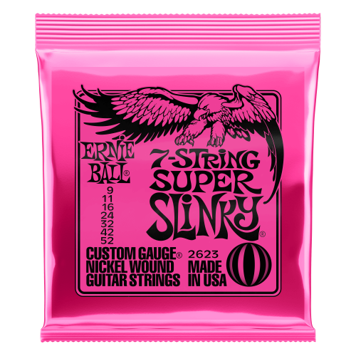 Ernie Ball P02623 - Super Slinky 7-String Nickel Wound Electric Guitar Strings - 9-52 Gauge